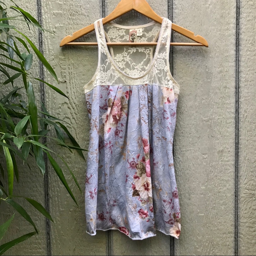 L8tEr pastel lace floral rose crinkle tank top